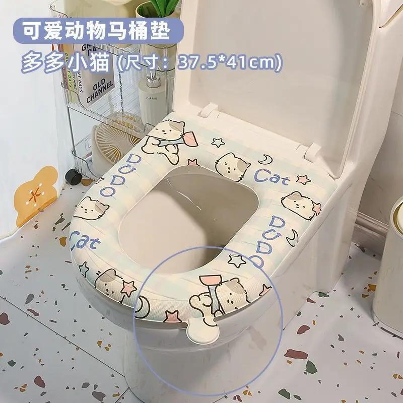 

Чехол на сиденье унитаза с рисунком и ручкой для ванной комнаты, не наносящий вреда коже, мягкий, универсальный, моющийся, на все времена года