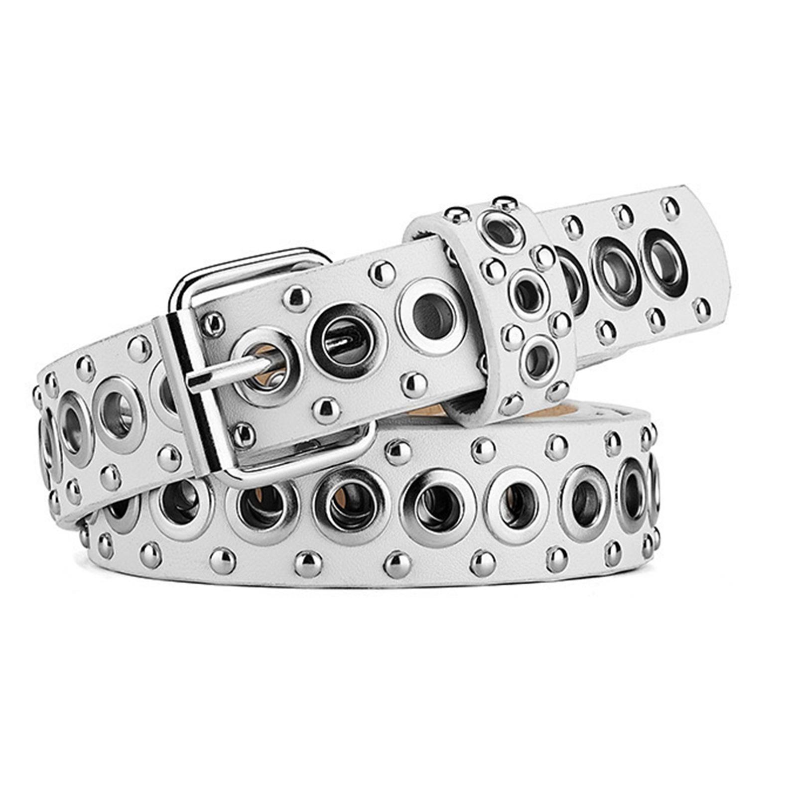 Popular Pin Buckle PU Leather Belt for Women AllMatching Hollowed Rivet Studded Waist Belt Fashion Waistband for Pants