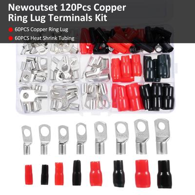 120PCS Copper Ring Lug Terminals Kit, Wire Connectors, Terminal Connectors, Copper Wire Lugs for 4