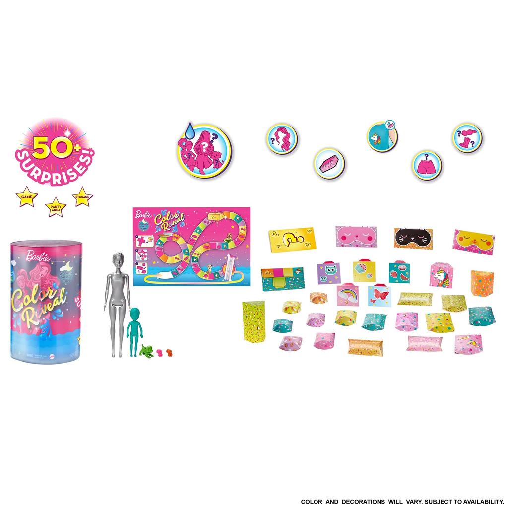 Barbie Color Reveal Vodou aktivovaná kouzelná párty panenka a sada doplňků Hračka s překvapením [Pro děti od 6 let] GRK14