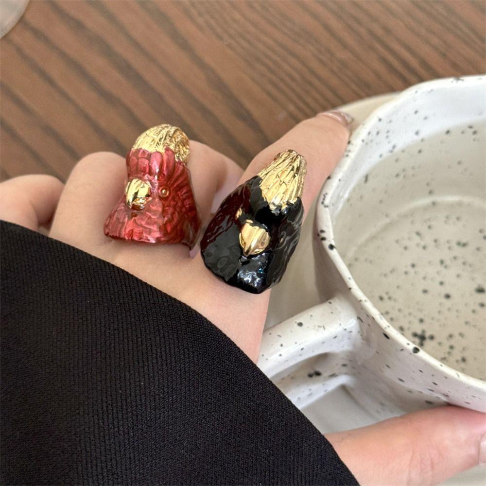 Minority Design Exaggerated Ring Kawaii Chunky Enamel Ring Personality Parrot Drip Oil Ring Friend