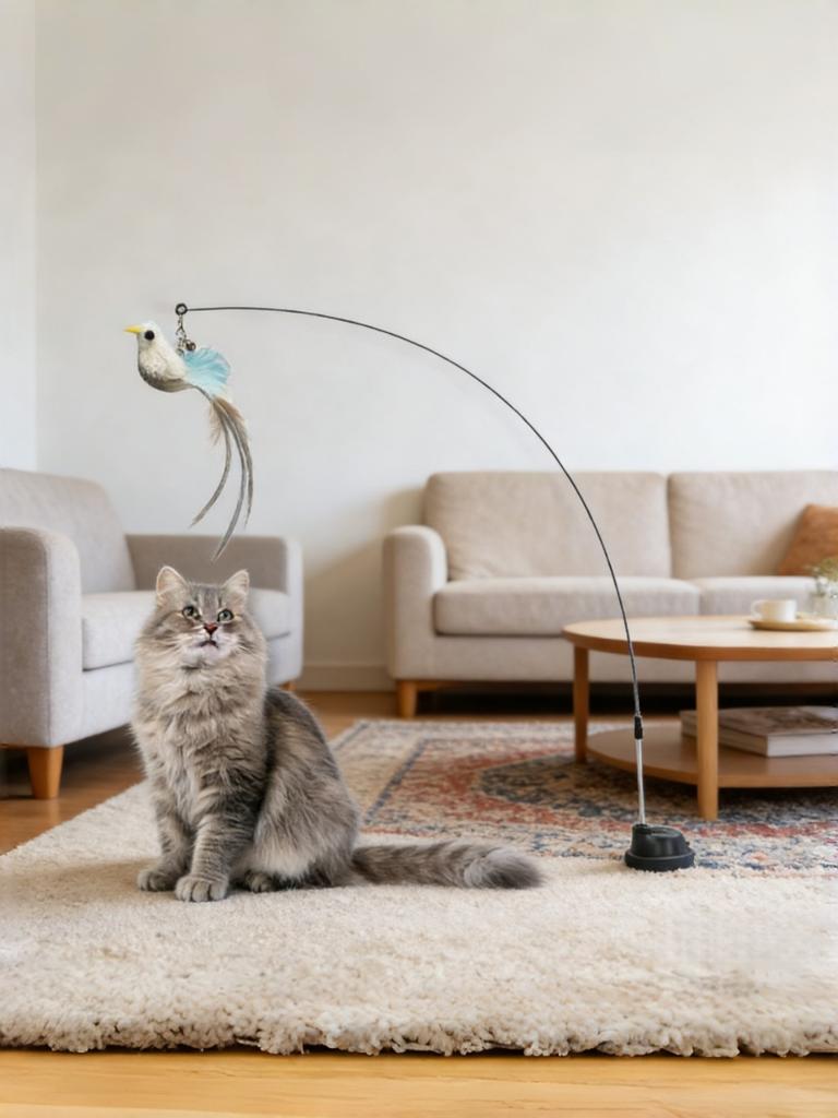 4pcs/set Strong Base Cat Teaser Set - Long Pole Cat Interactive Toy with Bell Kitten Hunting Training Toy
