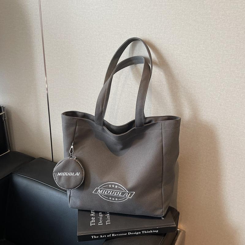 

Canvas bag women s large-capacity new summer simple and versatile shoulder bag college student class tote bag