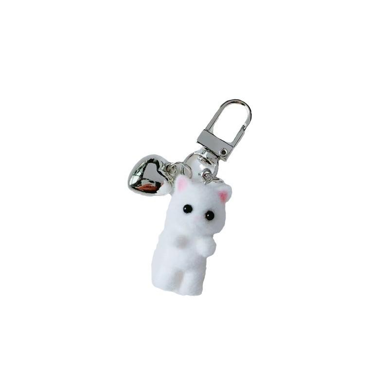 Cute Flocking Animals Cartoon Cats Shape Keychain Resin Dolls Beads Pendant Diy Jewelry Schoolbag Garment Accessories