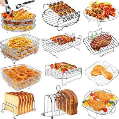 Stojan na pečení vzduchové fritézy Kovový čtvercový/kulatý/obdélníkový stojan na grilovací rošt Příslušenství k fritéze pro Cosori, Instant Vortex, Gourmia, Food