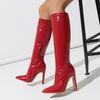 Women's Faion Boots Arp Pointed Toe Thin Heel Mid-Calf Side Zipper Irregular Stone Pattern Youth Heightening Boots
