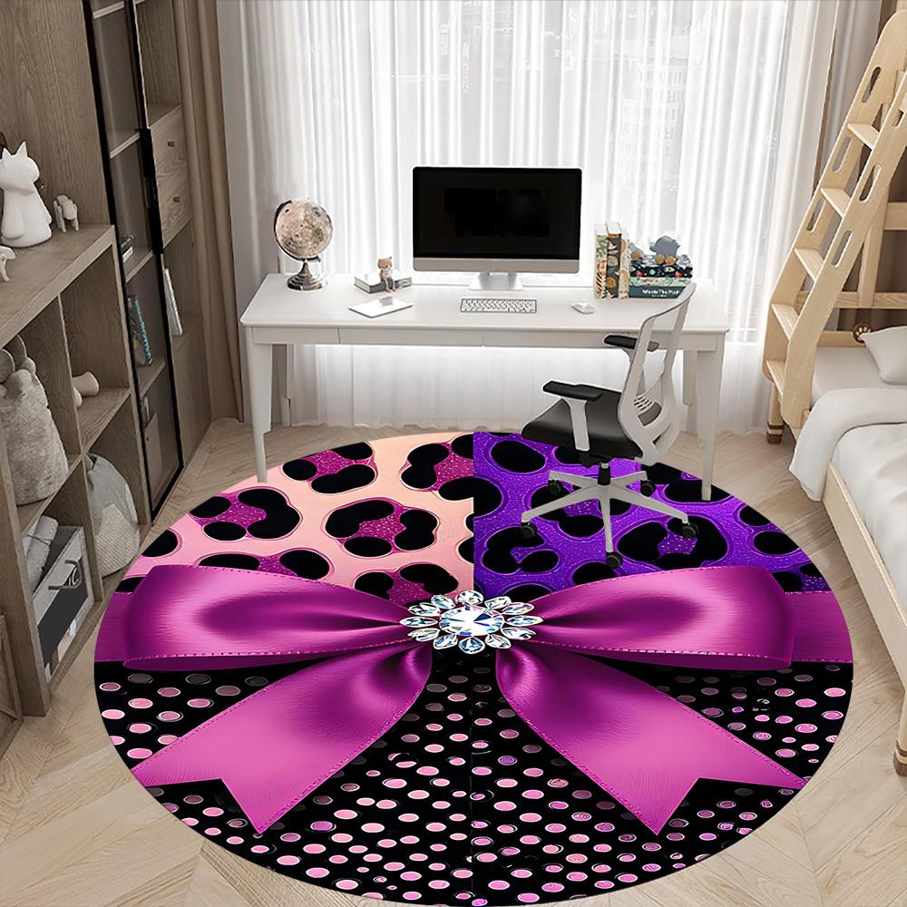 1pc Leopard Print Bow Office Round Rug, Non-slip, Soft and Durable Office Rug for Interior Decoration, Perfect for Office,Decoration yy260204061