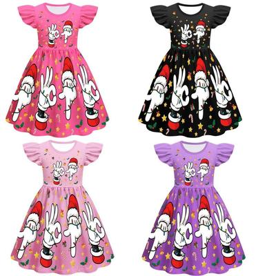 82832 Kids Girls Christmas Steal a Brainrot 67 Six Seven Print Ruffle Sleeveless Princess Dress