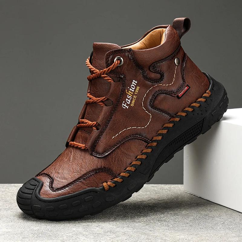 

Высококачественные мужские ботинки из натуральной кожи, ручной работы, мужская повседневная обувь, уличные дышащие удобные мужские кроссовки для ходьбы 38 темно-коричневого