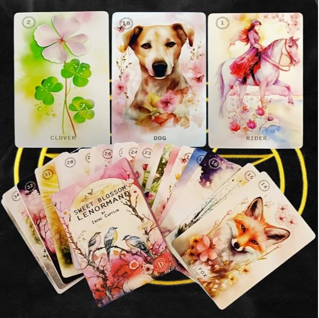 Sweet Blossom Lenormand Oracle Cards, Fortune Telling, 36 Cards + 2 Sweet Blossom Lenormand Numeral Cards