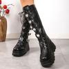 Punk Style Women Boots 10cm Height Increasing Platform Boot High Quality Knee Length Leather Boot Luxury Metal Buckle Women Boot