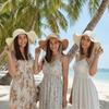 Breathable Big Brimmed Straw Hat with Turquoise Woven Sun Cap Vacation Beach Cap  Performances