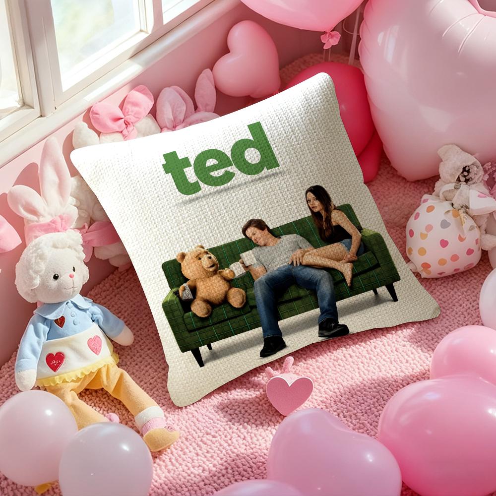 Popular Cartoon Movie Ted-Teddy Bear Pillow Case Anti-Dustmite Pillowcase Invisible Zipper Silky Short Plush Sofa Cushion Cover