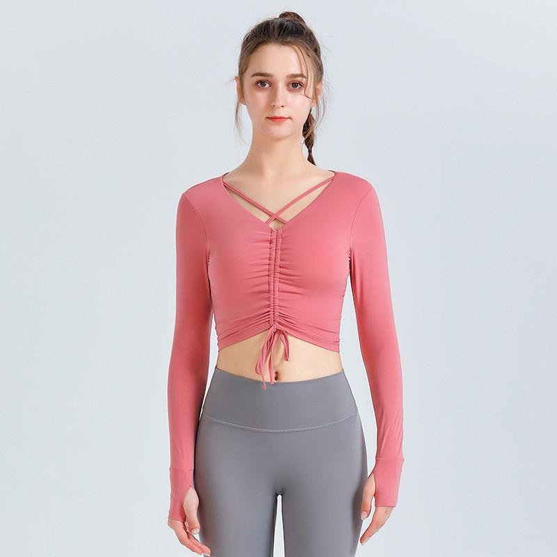 Womens High-Elastic Long Sleeve Crop Top Running Yoga Fitness Gym Tight Stretch Sports T-Shirt