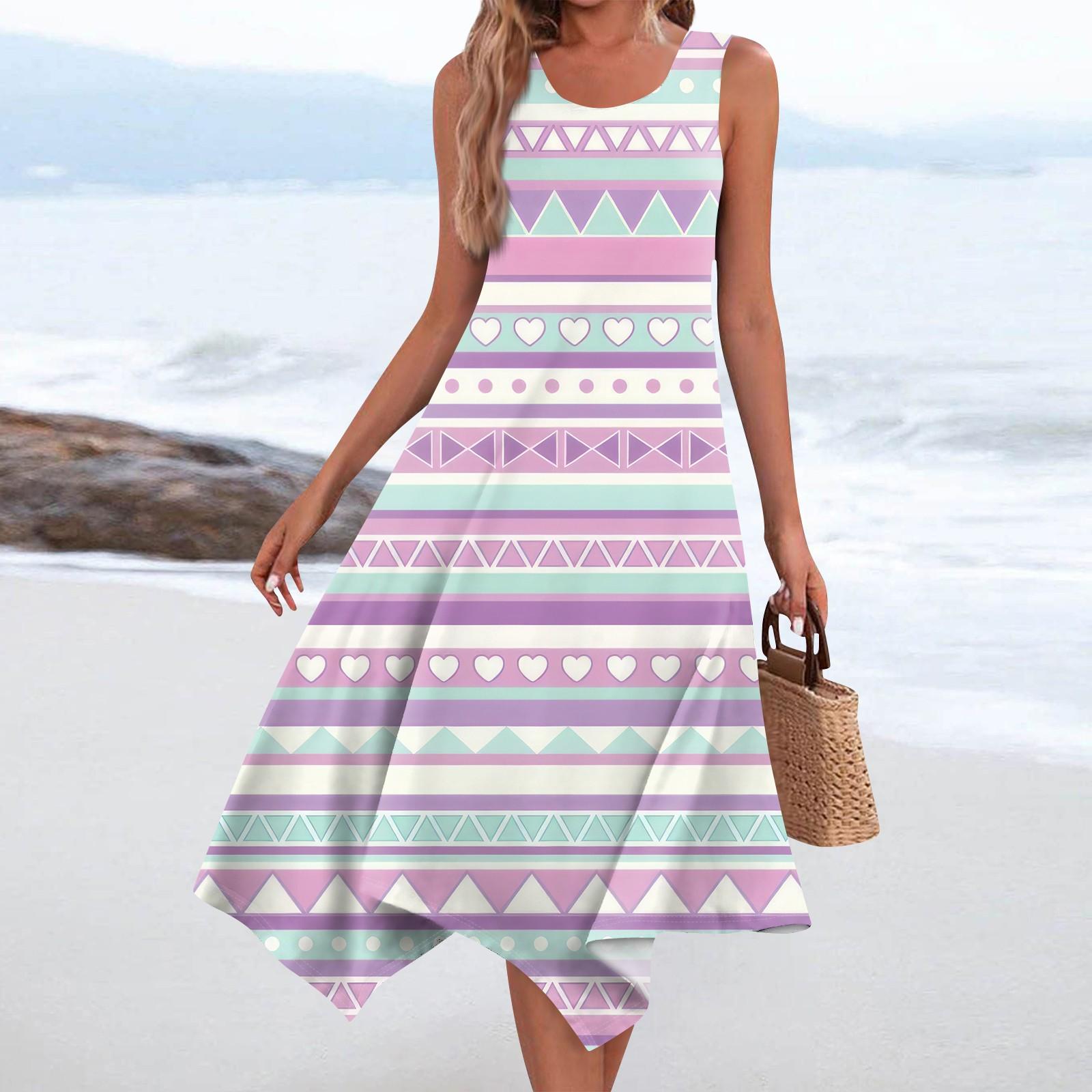 

Женское повседневное модное платье миди без рукавов с круглым вырезом и цветочным принтом, нерегулярный подол XXL розовый