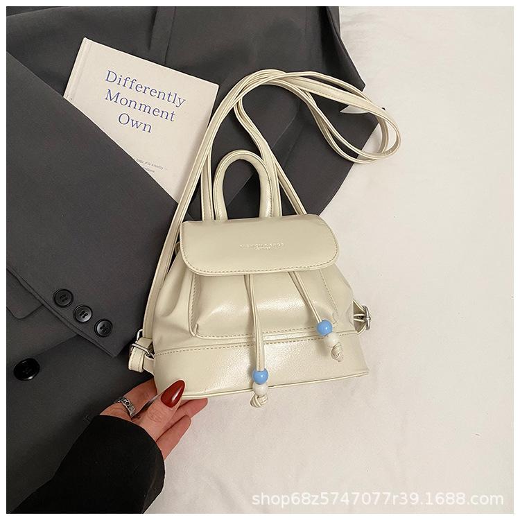 

Trendy Korean simple backpack 2025 new drawstring pleated women s bag going out travel small backpack белый