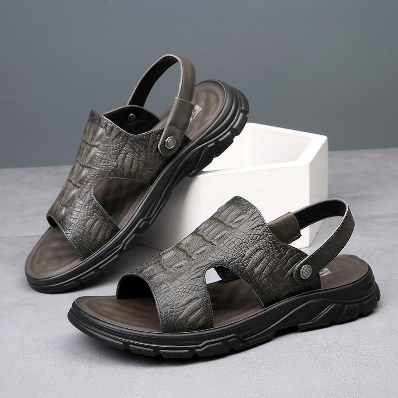 Fashion Summer Comfortable Soft Bottom Lightweight Fashion Men Breathable Non Slip High Quality Top Layer Cowhide Beach Outdoor Sandals