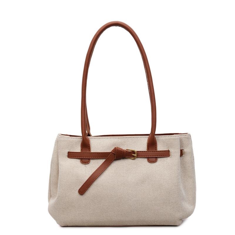 

Commuter Shoulder Bag Contrast Color Tote Bag Women s Large Capacity Underarm Bag коричневий