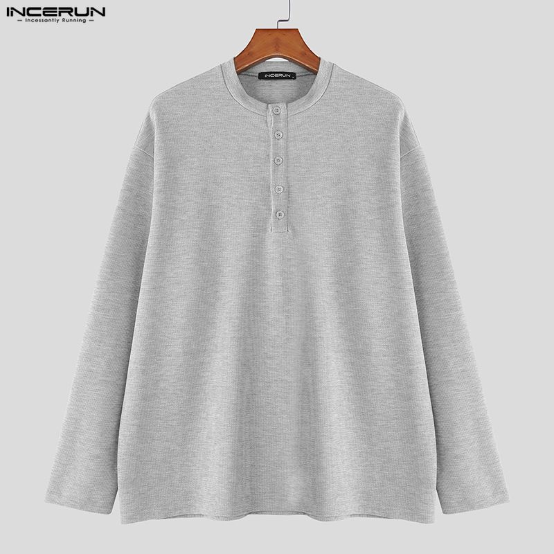 INCERUN Autumn Spring Men O-neck Long Sleeve Texture Casual Pullover T-shirts Tops