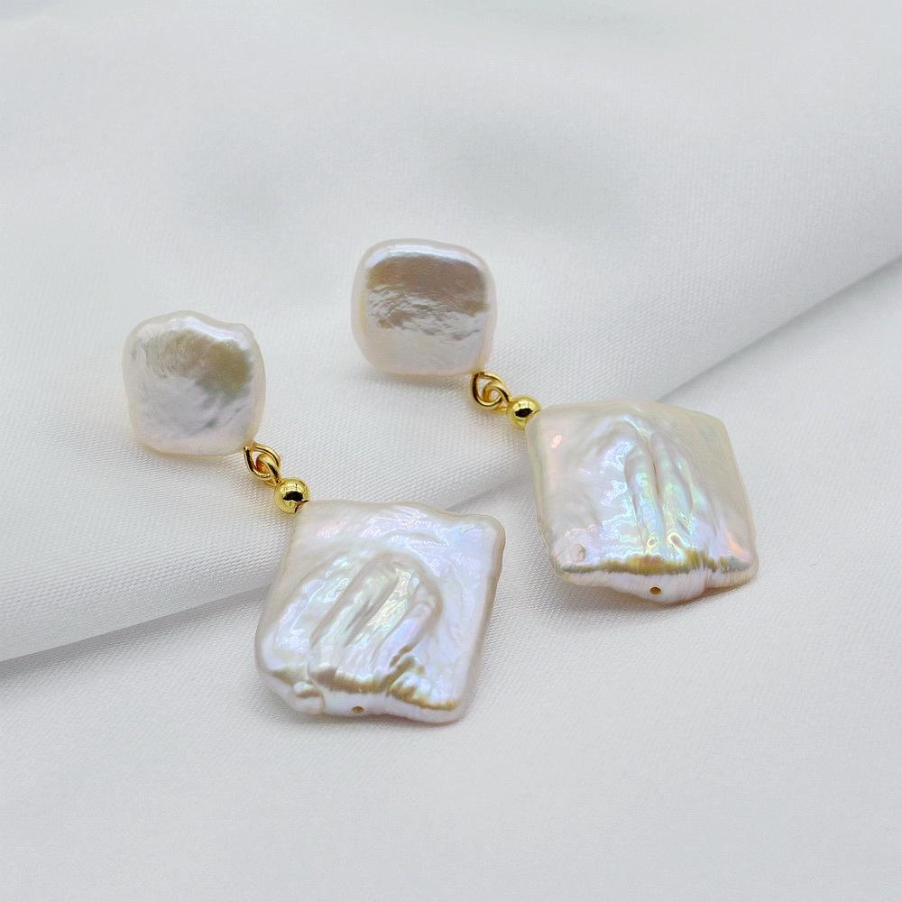 Natural Freshwater Pearl White Square Baroque Pendant 925 Silver Women 'S Earrings Fashion Jewelry Gift Recommended