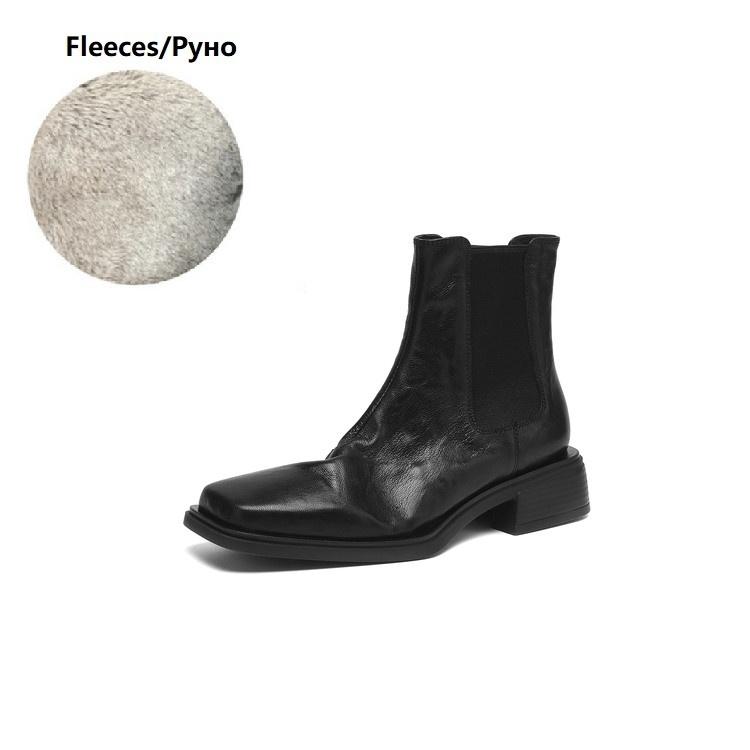 Fashion NEW Autumn Women Boots Genuine Leather Shoes for Women Square Toe Chunky Heel Shoes Slip-on Modern Boots Concise Daily Shoes