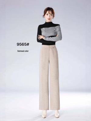 Damen-Kaschmir-Hose mit weitem Bein, Figurschmeichelnde elastische Taille, Modischer gerader Bein-Business-Stil, Herbst 2025