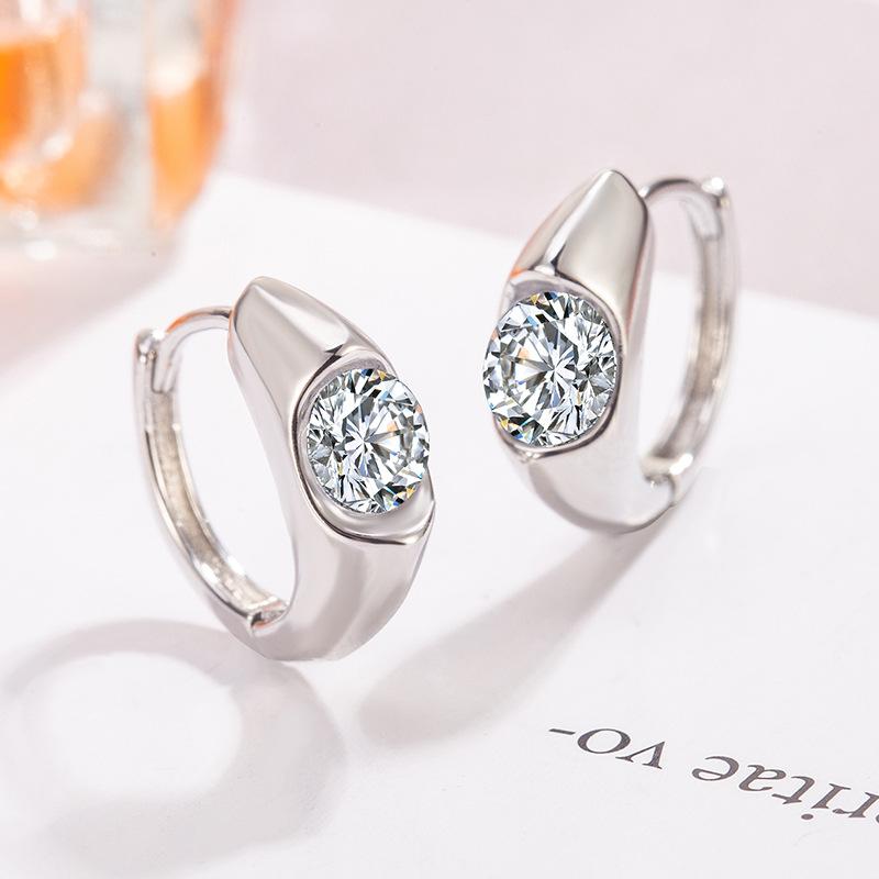 

Original 925 Sterling Silver Geometric Round Crystal Hoop Earrings For Women Korean Wedding Party Jewelry Gift Female Pendientes серебряный
