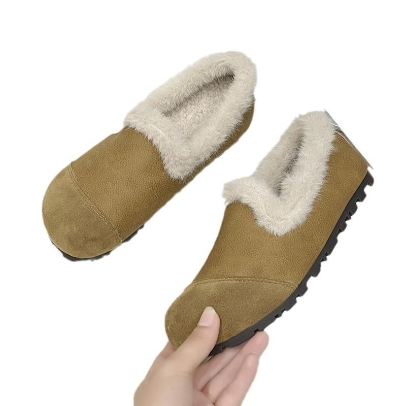 Rubber soft-soled mother shoes women's winter retro fluffy shoes piled comfortable one-pedal lazy shoes