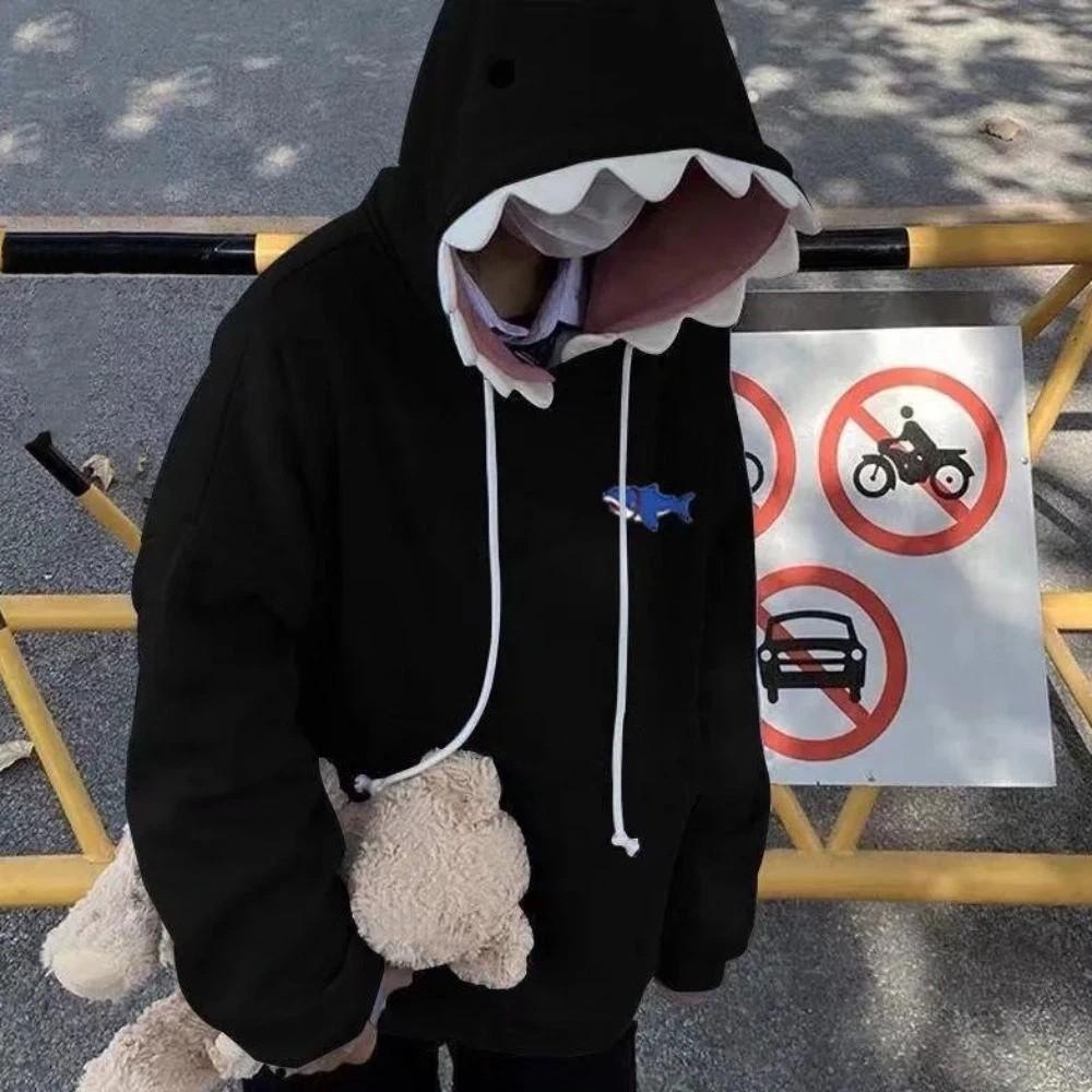 Drawstring Fleece Shark Hoodies Long Sleeve Shark Hat Sweater Hooded Sweatshirts  Couple Clothes