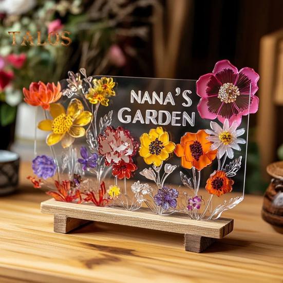 Mamčin zahradní ornament Láska zde roste cedulka s dřevěnou základnou Stolní středová dekorace Dárky k narozeninám ke Dni matek pro vyjádření vděčnosti