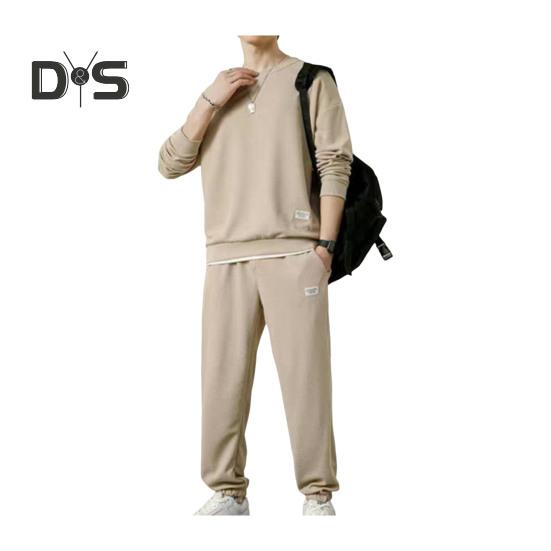 

2 шт./комплект Чоловічий спортивний комплект з круглим вирізом і довгими рукавами, пуловери, еластичні шнурки, кишені, спортивні штани, спортивний костюм з вафельною текстурою, спортивний костюм XXXL абрикосовий