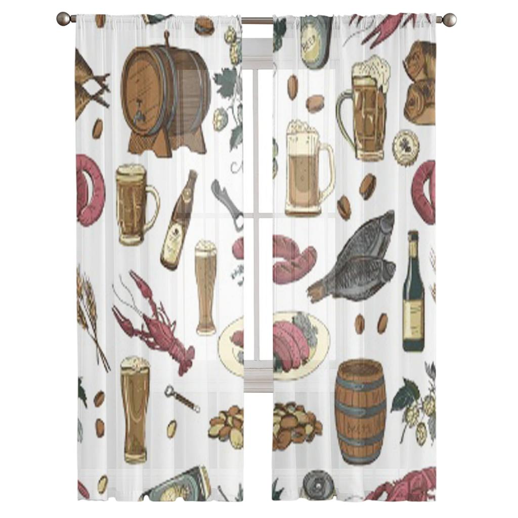 Bunte Bier Handzeichnung Muster Tüll Transparente Vorhänge für Wohnzimmer Schlafzimmer Küche Dekoration Voile Organza Vorhänge
