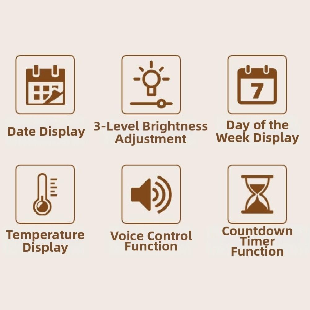 Brightness Adjustment Large Digital Clock Voice Control Alarm Clock  for Living Room