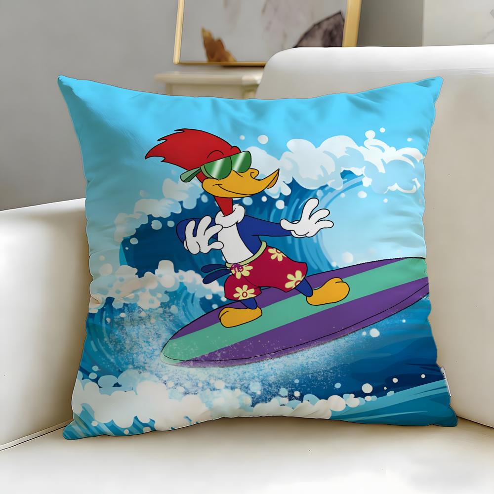 Cartoon Character Woody Woodpecker Cushion Cover Soft  EasyWash Pillow Case  Versatile for Couch Bed Travel and Office