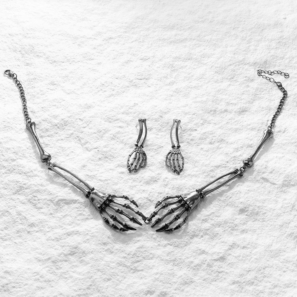 Hip Hop Chains Skeleton Jewelry Suit Halloween Punk Necklace Earring  Holiday Accessories