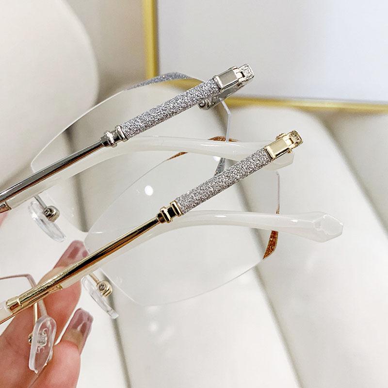 Luxury Diamond Cut Reading Glasses Rimless Women Presbyopia Anti Blue Light Finished Optical Eyewear Diopter +1.0 To +4.0