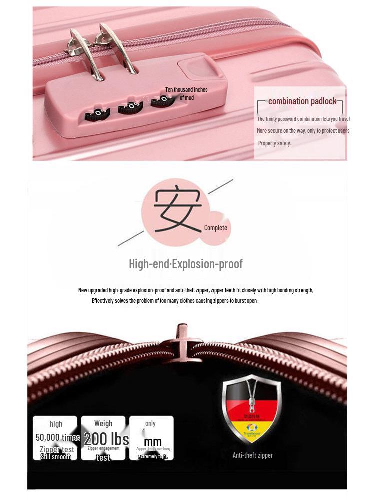 Unisex Fashion Suitcase with Combination Lock and Wheels - Cabin-Size Trolley Case for Students