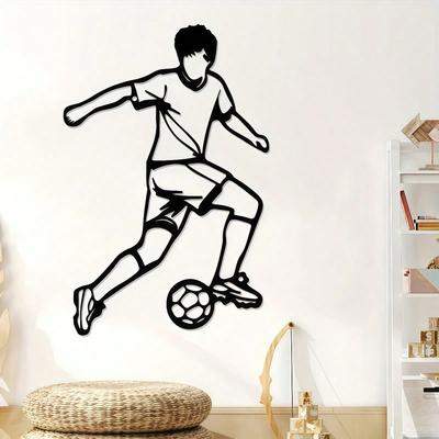 Soccer Boy Metal Wall Decor Sports Theme Indoor Outdoor Metal Art Gift