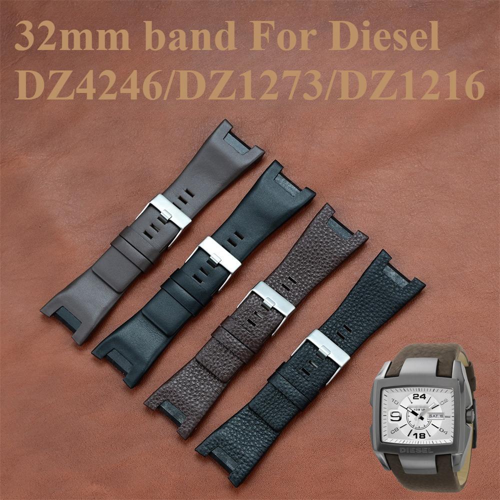 Correa de reloj de cuero genuino de 32*17 mm Para Diesel DZ4246 DZ1273 DZ1216 Correa grande cóncava para hombre resistente al agua y al sudor