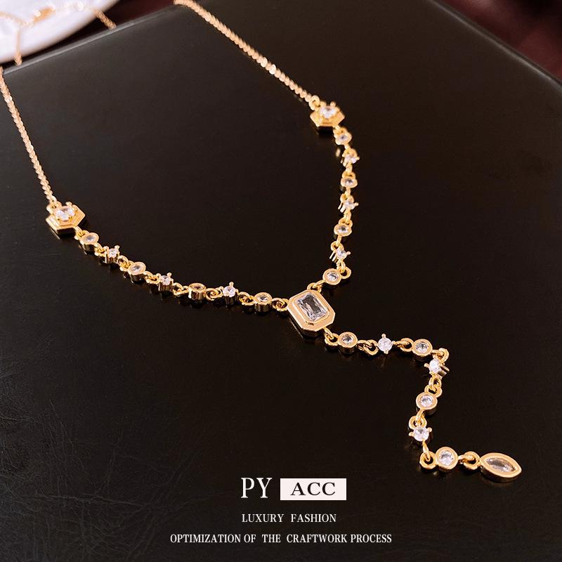 Vergoldete Zirkon Quaste Halskette - Europäische & Amerikanische Leichte Luxus Pulloverkette für Damen