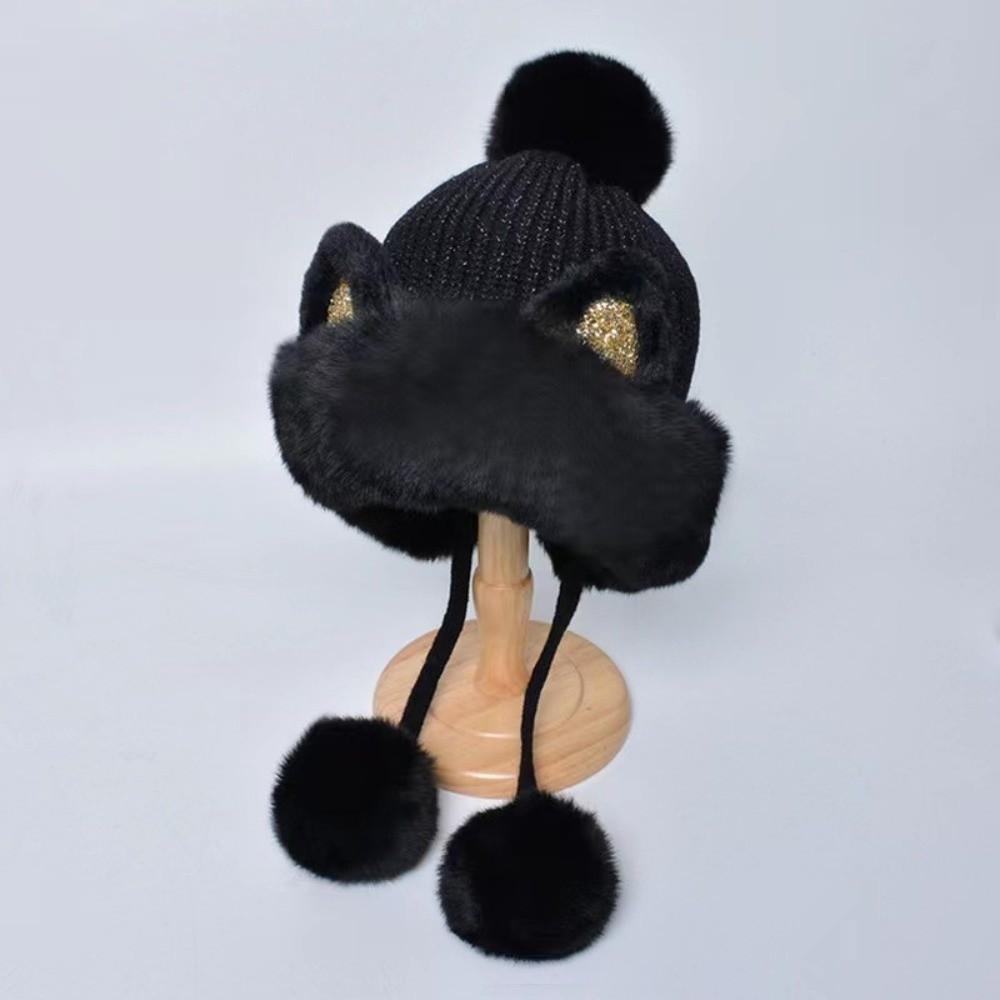 Woolen Cat Ears Beanie Fluffy Ear Protection Hat Cute Winter Plush Hat Female/Girls
