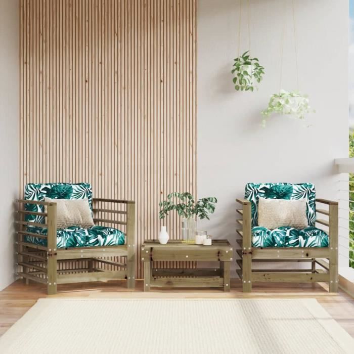 VidaXL Garden Chairs with Cushions Set of 2 Impregnated Pine Wood 825680