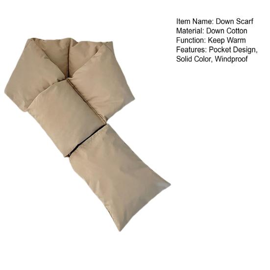 Down Scarf with Pocket Design Solid Color Waterproof Wear-Resistant Winter Versatile Scarf Daily Outdoor Wear