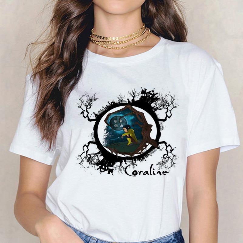 Maglietta Horror di Moda Bambola Coraline Sogni Maglietta Y2k Donna Vintage Gotica Magliette Grafiche di Halloween Abbigliamento
