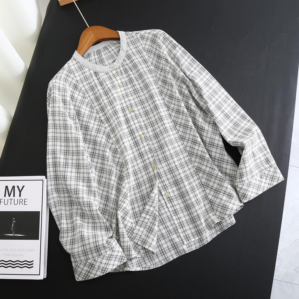 Women's Plaid Cotton Long-Sleeve Top - Slimming & Age-Reducing, Spring/Autumn Collection 2026