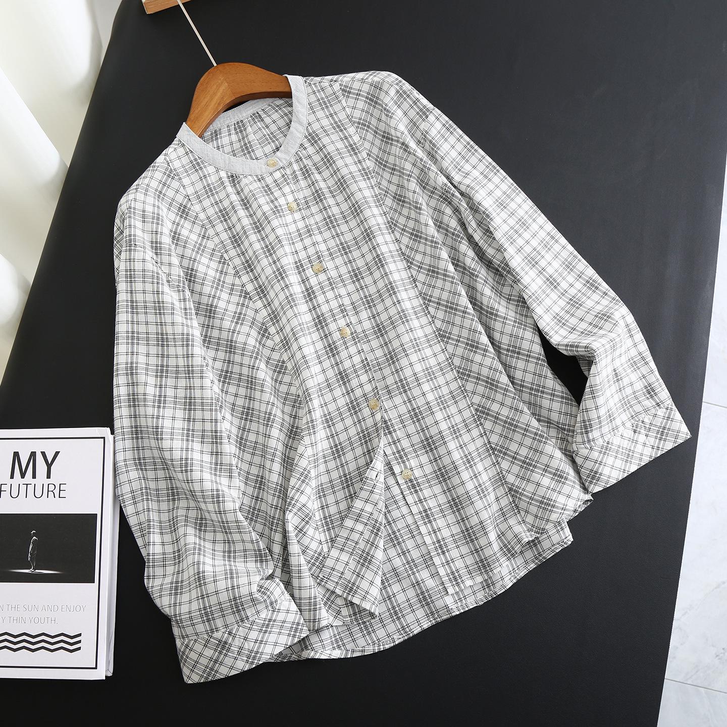 

Women s Plaid Cotton Long-Sleeve Top - Slimming & Age-Reducing, Spring/Autumn Collection 2026 One Size (85-150 kg) белый
