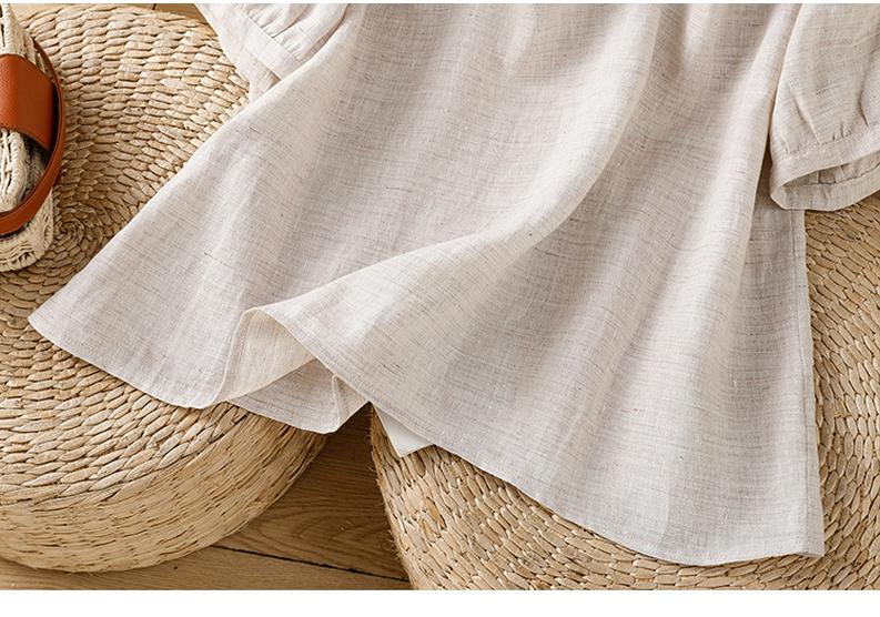 Women's Summer 2026 Imitation Han Linen Short-Sleeve T-Shirt - Artistic Solid Color Design