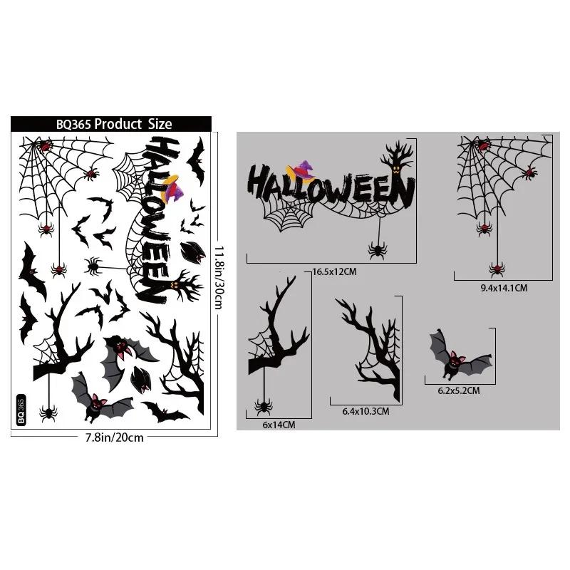 Halloween Decors Window Stickers Spider Web Glass Wall Stickers Trick or Treat Ghost Festival Happy Halloween Party Supplies