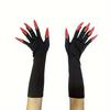 Elastic Stretchy Long Halloween Gloves with Fake Nails Ghost Claw Gloves Party Performance Props Black Red Claw Gloves Sleeve for Adult Costume
