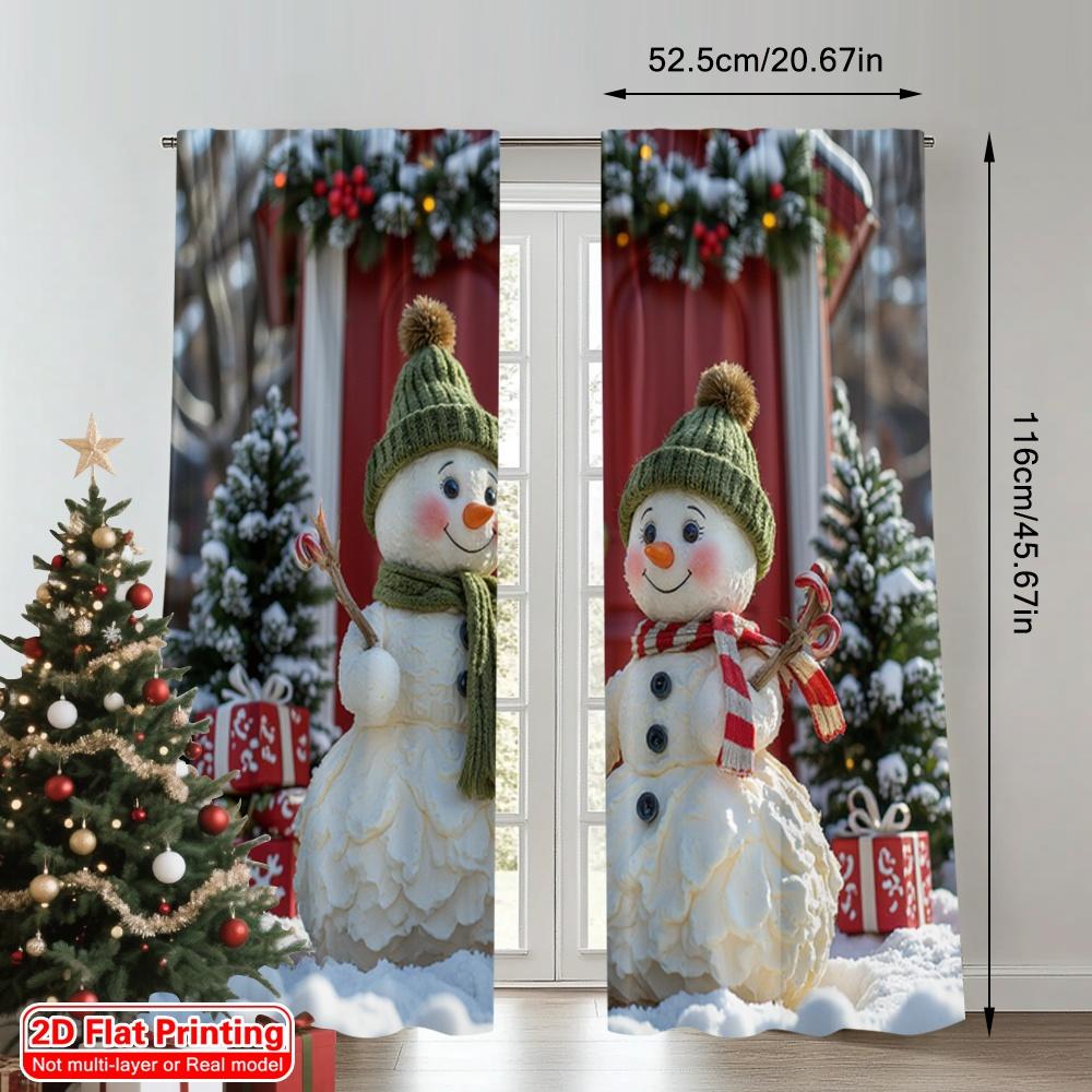 2pcs 2D Flat Printing Merry Christmas Popular Curtains Snowmen Christmas Door Gifts 100% Polyester Fabric Without Electricity